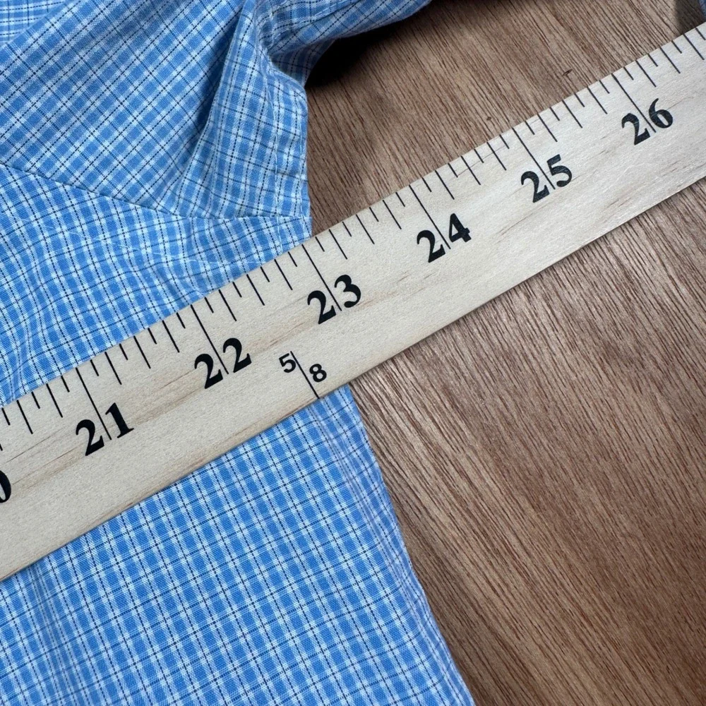 Banana Republic Non Iron Classic Fit Dress Shirt Blue Check Cotton Mens Large
